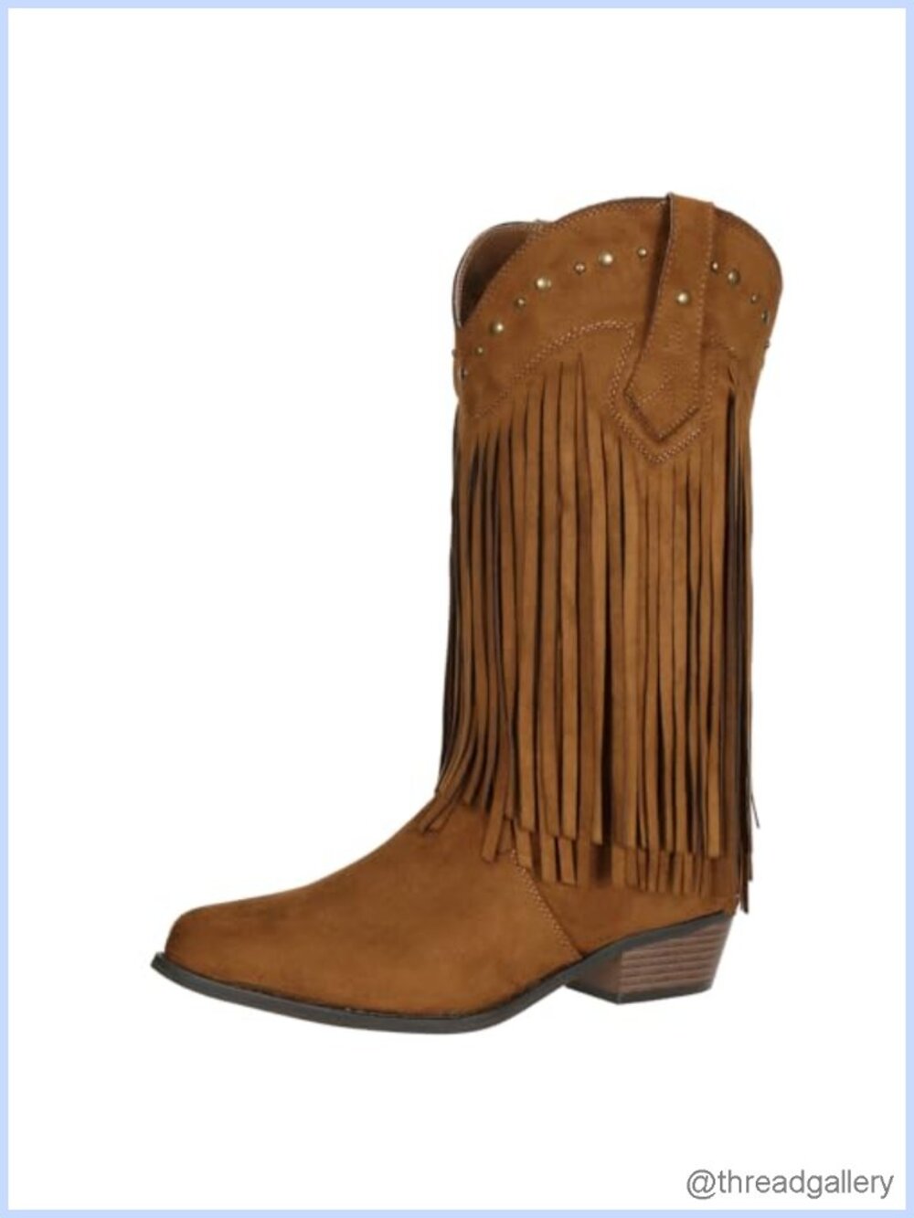Wide Calf Fringe Western Cowgirl Boots Faux Leather Mid-Calf